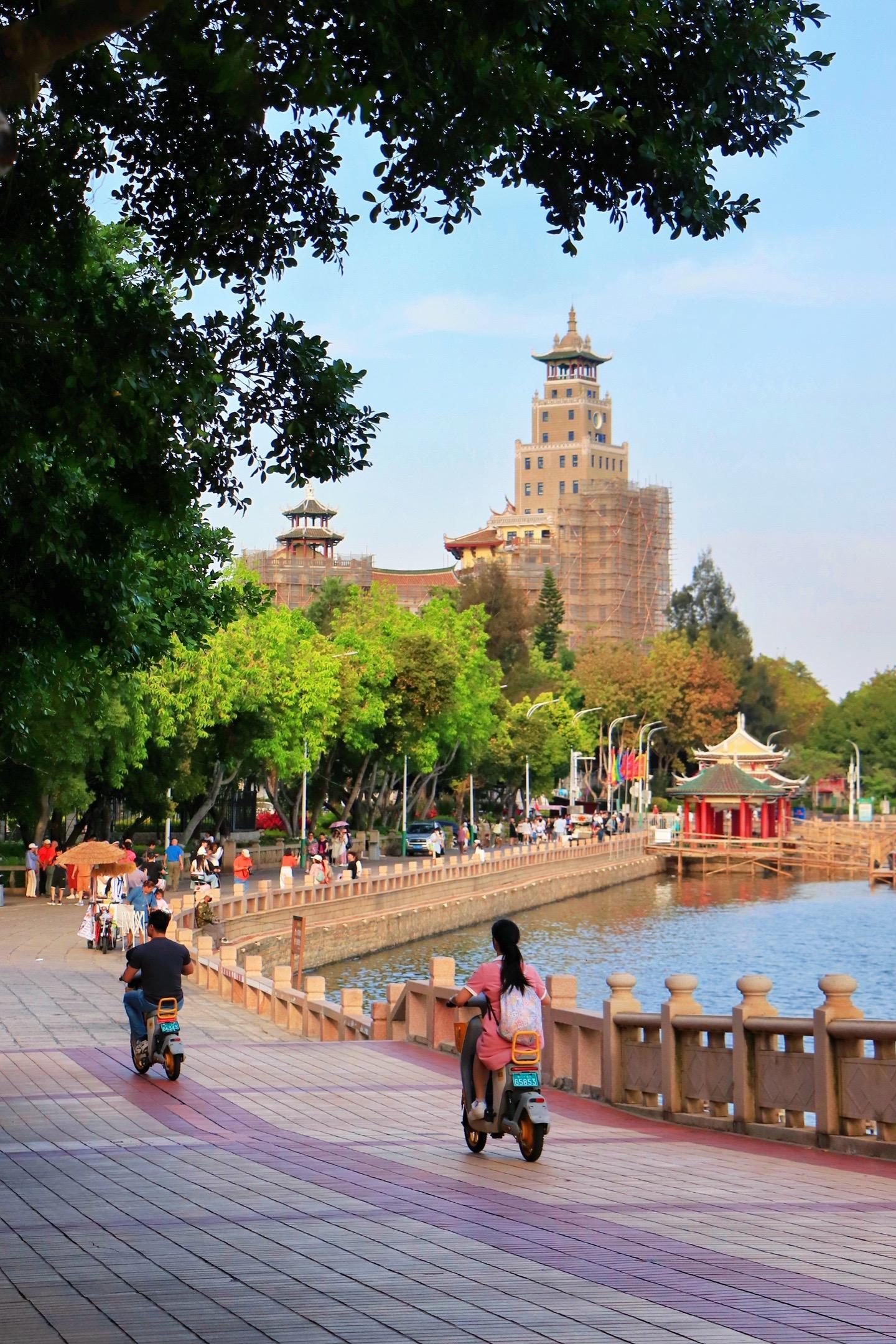 Jiageng-style school buildings and a waterside pavilion at Jimei, built with fortunes made in Southeast Asia