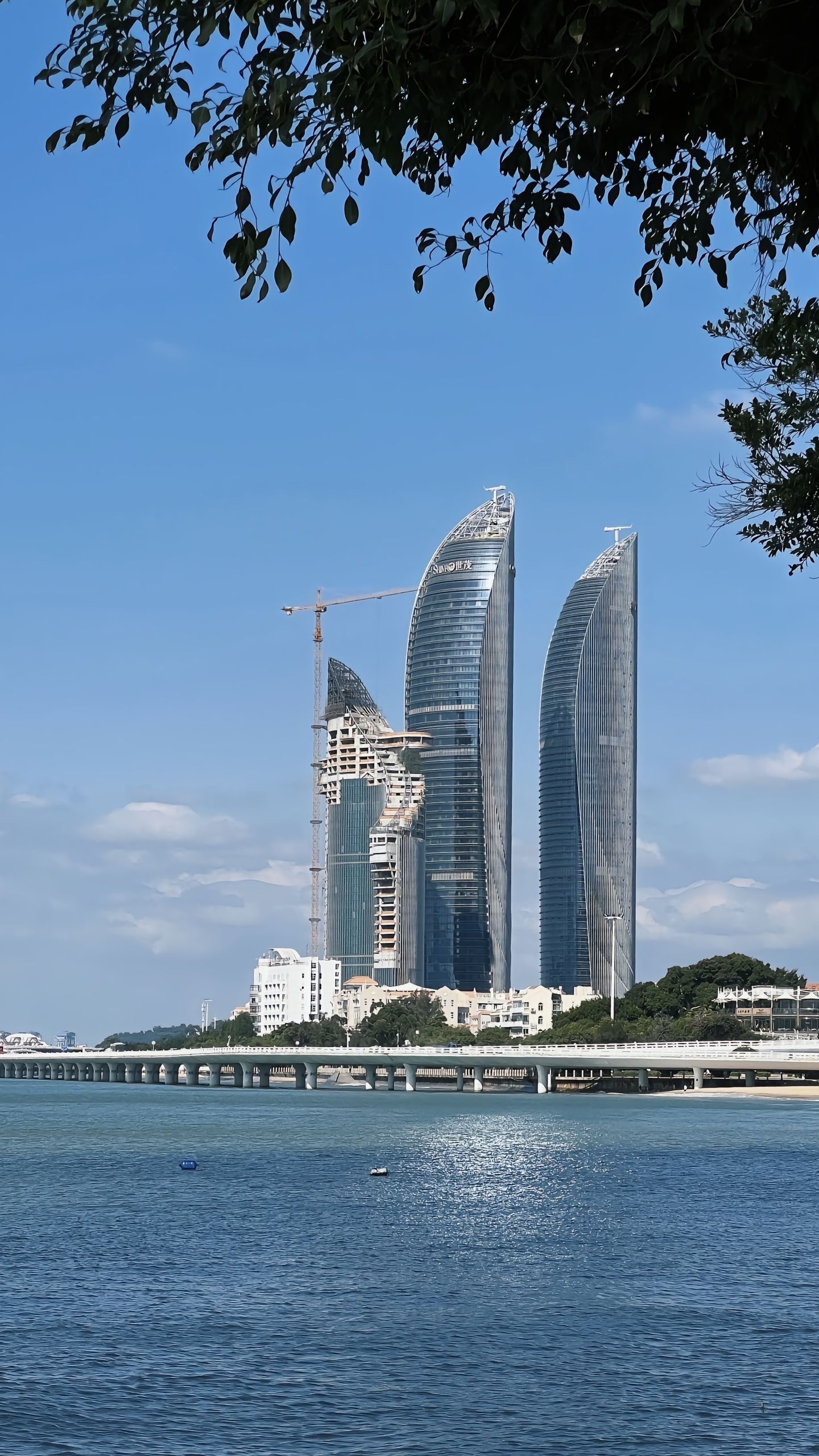 The Shimao twin towers on Xiamen's south-west waterfront, close to Nanputuo Temple and the university